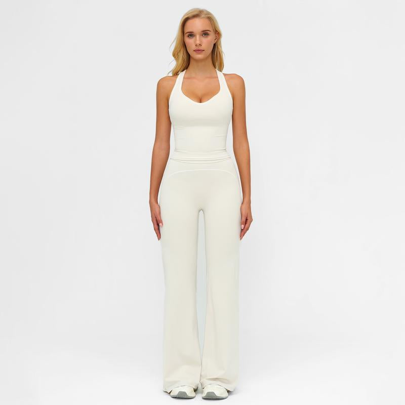 Elevate Your Workout Wardrobe with the MFVIM Women's Sporty Tracksuit Set - Stylish Two-Piece Athletic Ensemble for Gym & Everyday Wear, Featuring H-Shaped Back Design and Trendy Bell-Bottom Pants