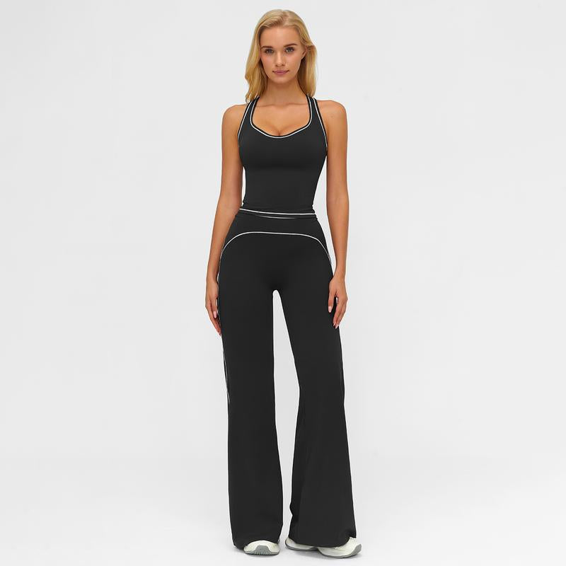 Elevate Your Workout Wardrobe with the MFVIM Women's Sporty Tracksuit Set - Stylish Two-Piece Athletic Ensemble for Gym & Everyday Wear, Featuring H-Shaped Back Design and Trendy Bell-Bottom Pants