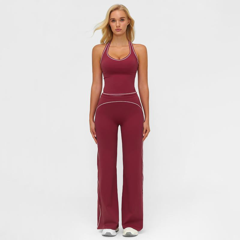 Elevate Your Workout Wardrobe with the MFVIM Women's Sporty Tracksuit Set - Stylish Two-Piece Athletic Ensemble for Gym & Everyday Wear, Featuring H-Shaped Back Design and Trendy Bell-Bottom Pants