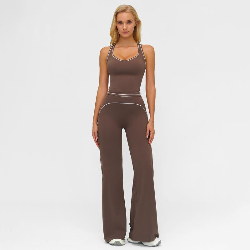 Elevate Your Workout Wardrobe with the MFVIM Women's Sporty Tracksuit Set - Stylish Two-Piece Athletic Ensemble for Gym & Everyday Wear, Featuring H-Shaped Back Design and Trendy Bell-Bottom Pants