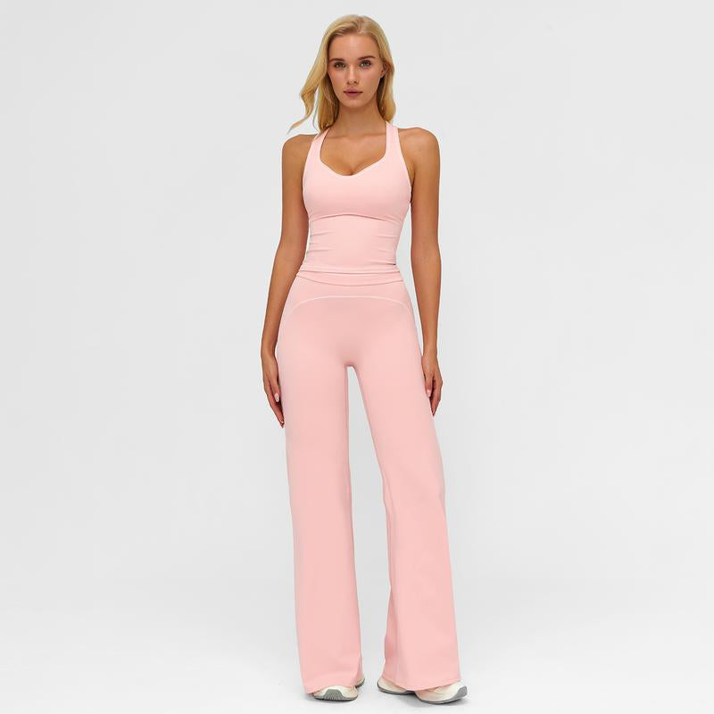 Elevate Your Workout Wardrobe with the MFVIM Women's Sporty Tracksuit Set - Stylish Two-Piece Athletic Ensemble for Gym & Everyday Wear, Featuring H-Shaped Back Design and Trendy Bell-Bottom Pants