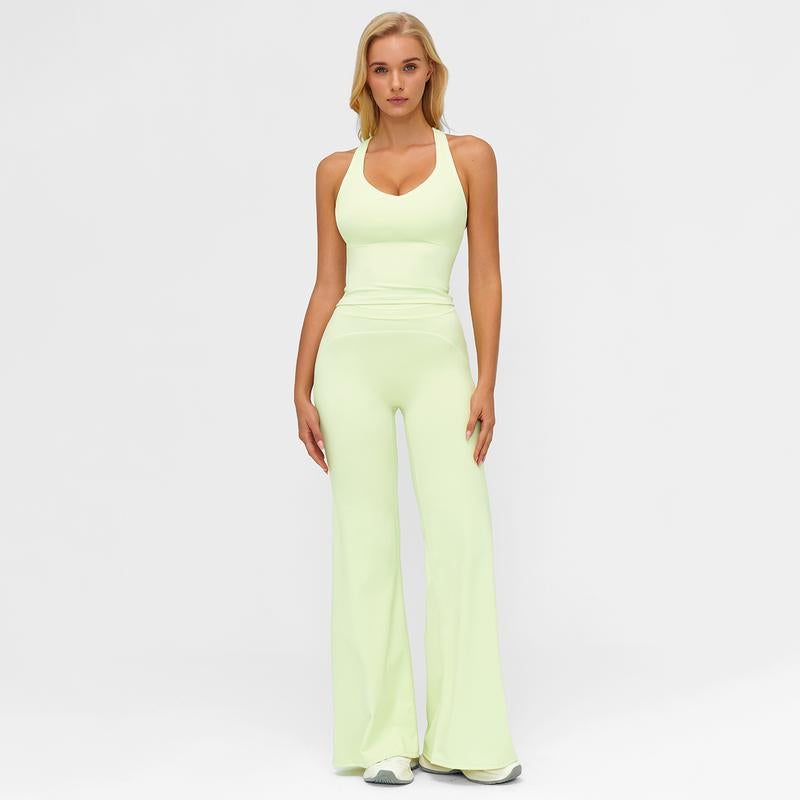 Elevate Your Workout Wardrobe with the MFVIM Women's Sporty Tracksuit Set - Stylish Two-Piece Athletic Ensemble for Gym & Everyday Wear, Featuring H-Shaped Back Design and Trendy Bell-Bottom Pants